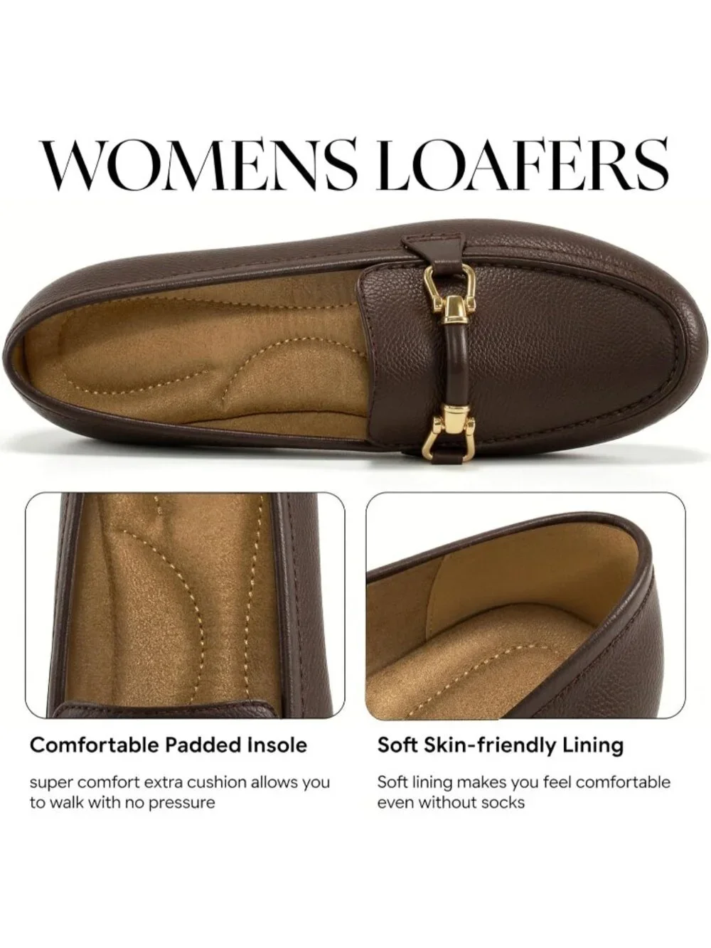 Women's Brown Faux Leather Comfortable Casual Moccasins Flexible Flats Shoes